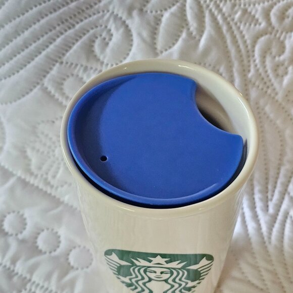 Disney Epcot 50th Anniversary Starbucks 12 Oz Ceramic Tumbler With Blue Lid - Picture 5 of 7